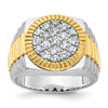 IBGoodman 14k Two-tone Men's Polished Satin and Ribbed 1 1/8 Carat AA Quality Diamond Round Cluster Ring