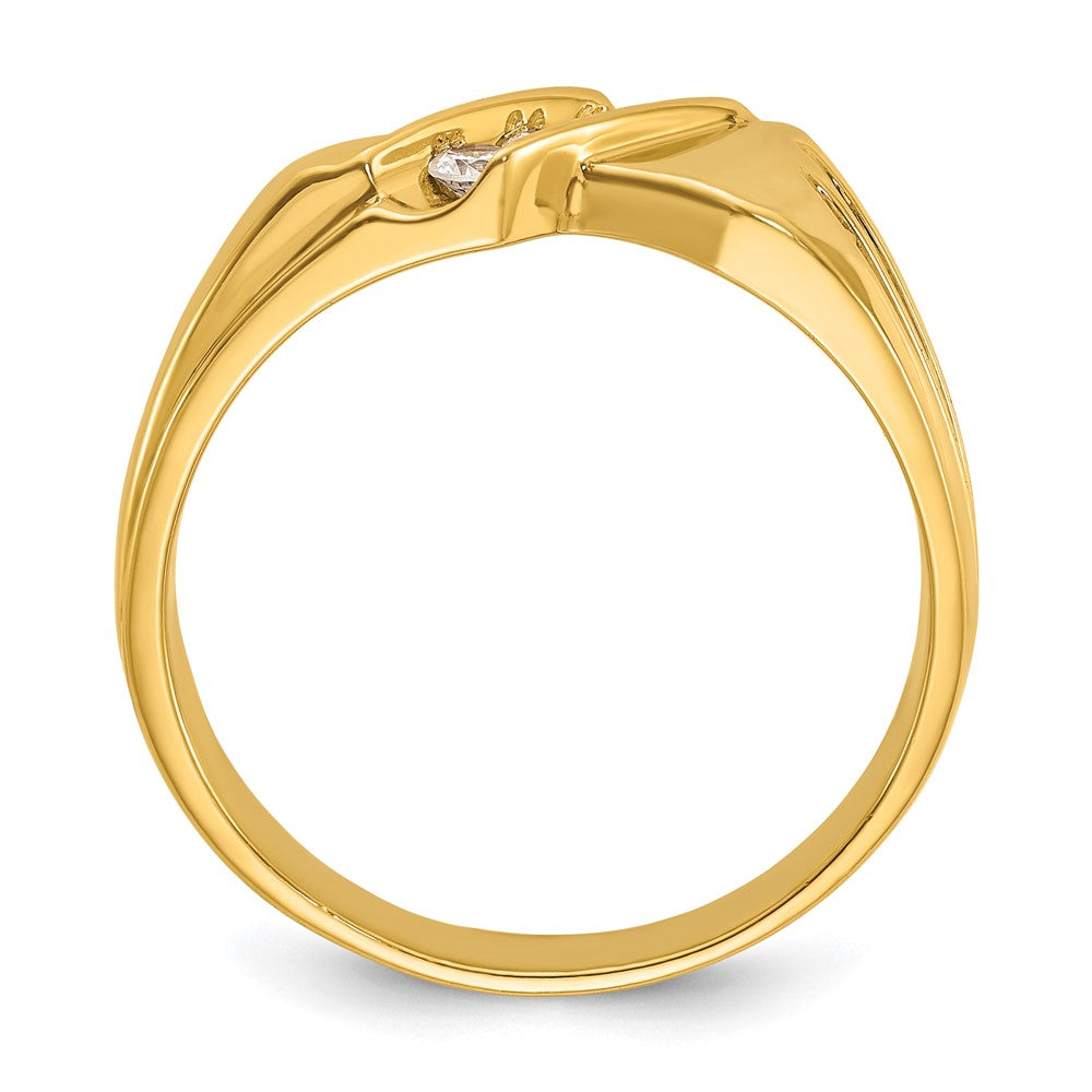 14k Men's Polished and Grooved 3-Stone 1/5 Carat AA Quality Diamond Ring