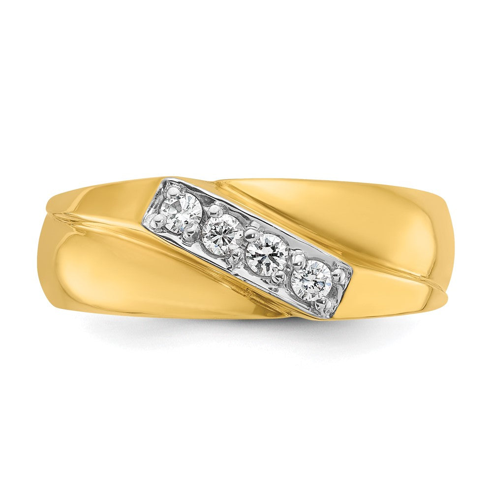 14k with White Rhodium Men's Polished Curved Bypass 4-Stone 1/5 Carat AA Quality Diamond Ring