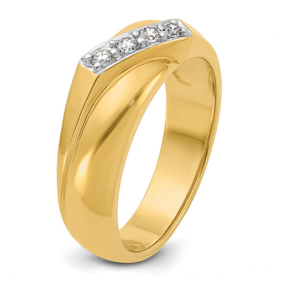 14k with White Rhodium Men's Polished Curved Bypass 4-Stone 1/5 Carat AA Quality Diamond Ring
