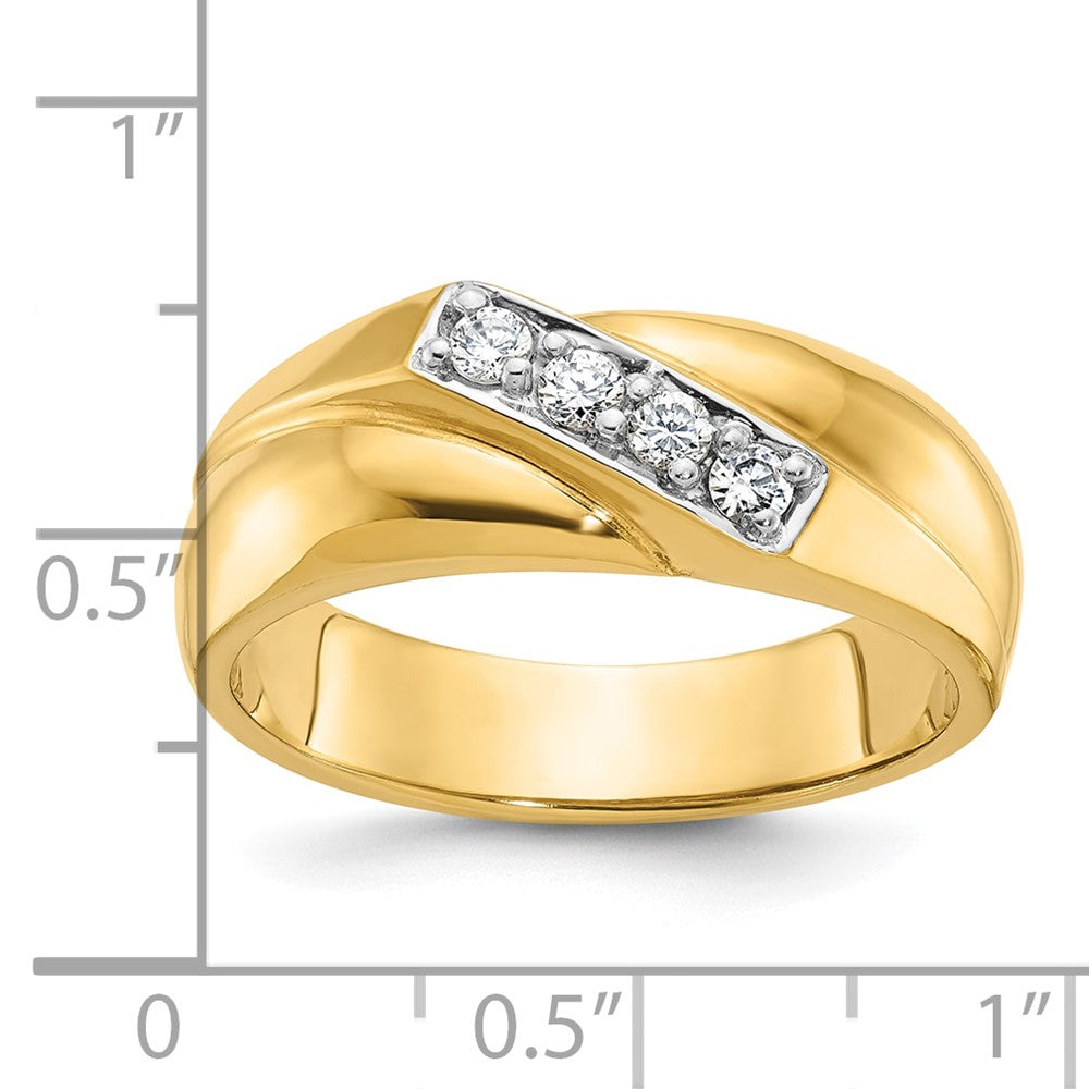 14k with White Rhodium Men's Polished Curved Bypass 4-Stone 1/5 Carat AA Quality Diamond Ring