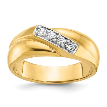 14k with White Rhodium Men's Polished Curved Bypass 4-Stone 1/5 Carat AA Quality Diamond Ring