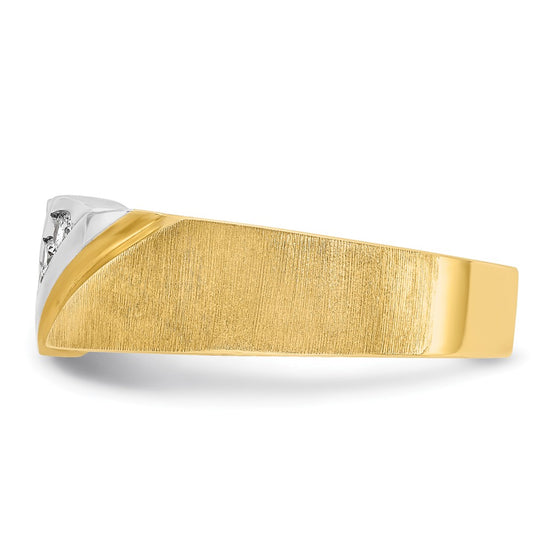 14k Two-tone Men's Polished Satin and Grooved 4-Stone 1/4 Carat AA Quality Diamond Ring
