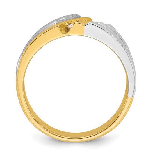 14k Two-tone Men's Polished and Grooved 3-Stone 1/6 Carat AA Quality Diamond Ring