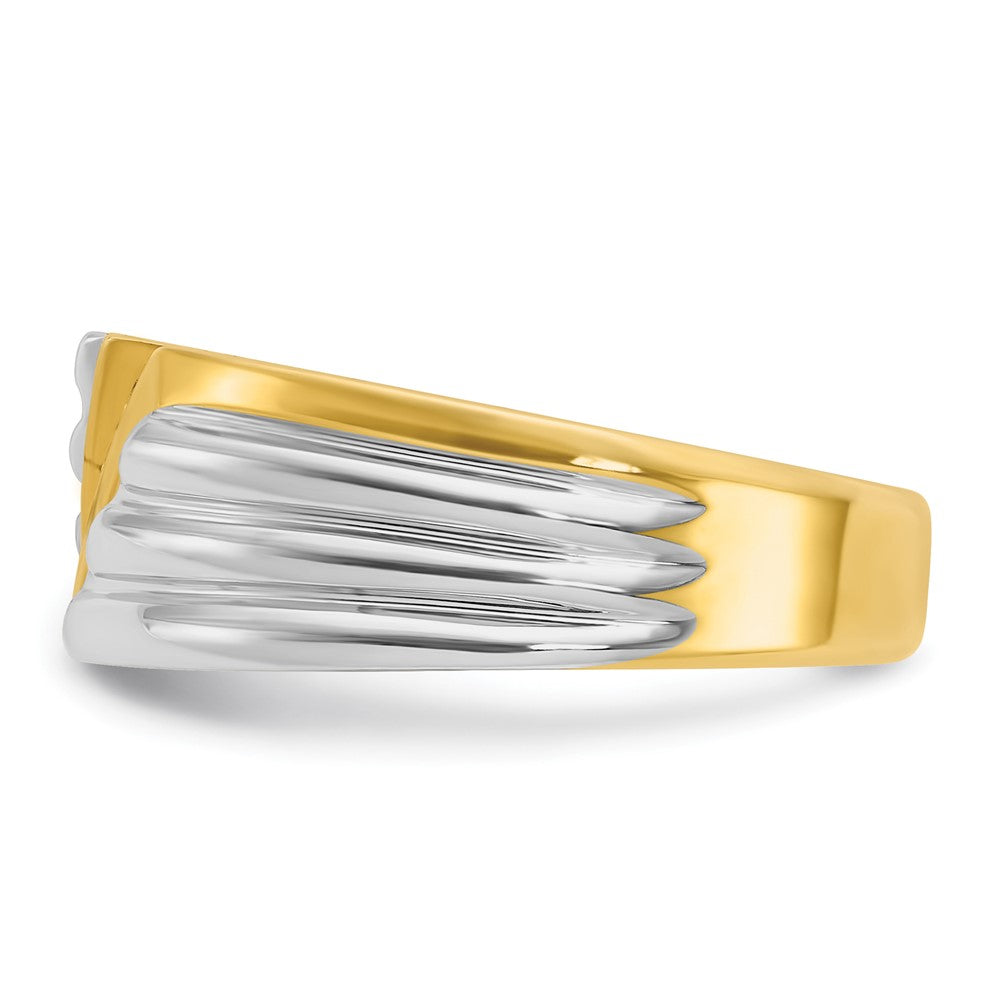 14k Two-tone Men's Polished and Grooved 3-Stone 1/6 Carat AA Quality Diamond Ring