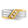 14k Two-tone Men's Polished and Grooved 3-Stone 1/6 Carat AA Quality Diamond Ring