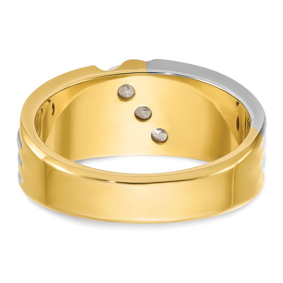14k Two-tone Men's Polished and Grooved 3-Stone 1/6 Carat AA Quality Diamond Ring