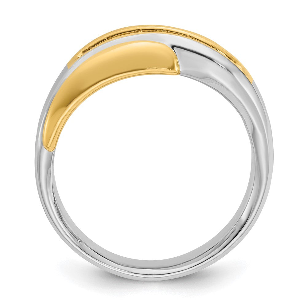 14k Two-tone Men's Polished and Grooved Curved Bypass 1/2 Carat AA Quality Diamond Ring