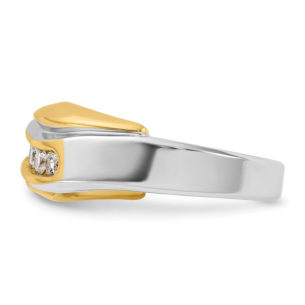 14k Two-tone Men's Polished and Grooved Curved Bypass 1/2 Carat AA Quality Diamond Ring