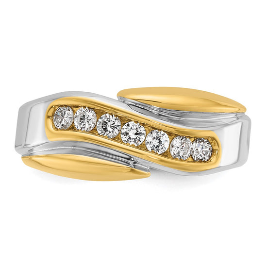 14k Two-tone Men's Polished and Grooved Curved Bypass 1/2 Carat AA Quality Diamond Ring