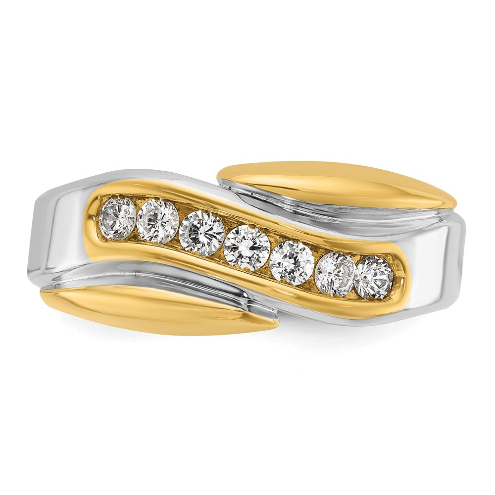 14k Two-tone Men's Polished and Grooved Curved Bypass 1/2 Carat AA Quality Diamond Ring