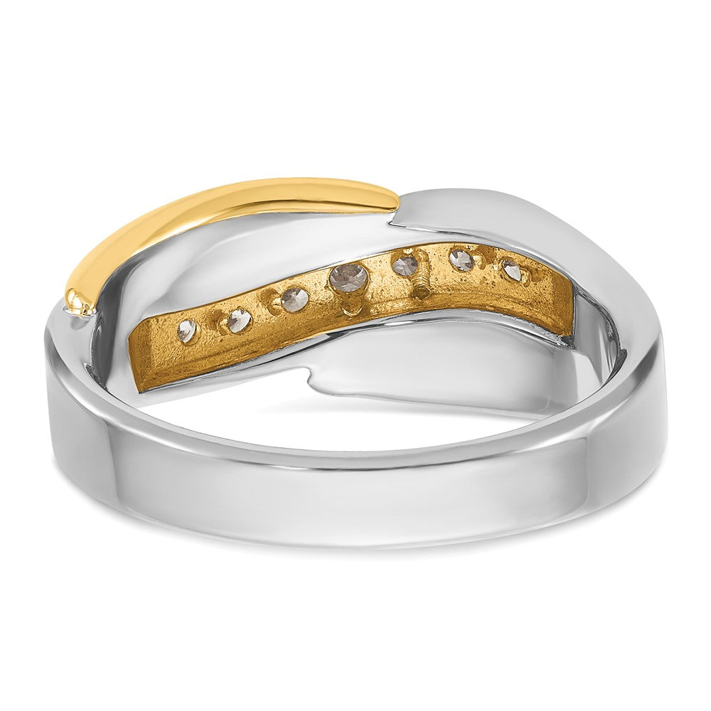 14k Two-tone Men's Polished and Grooved Curved Bypass 1/2 Carat AA Quality Diamond Ring