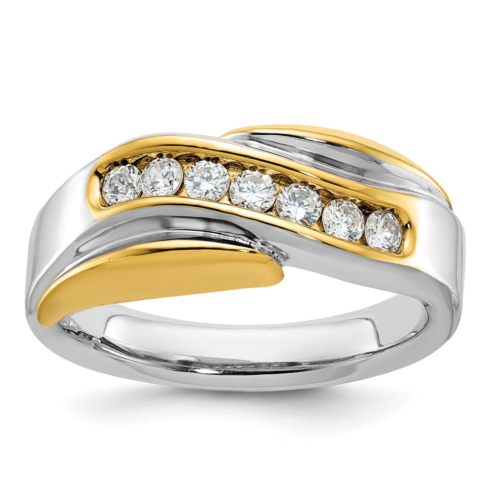 14k Two-tone Men's Polished and Grooved Curved Bypass 1/2 Carat AA Quality Diamond Ring