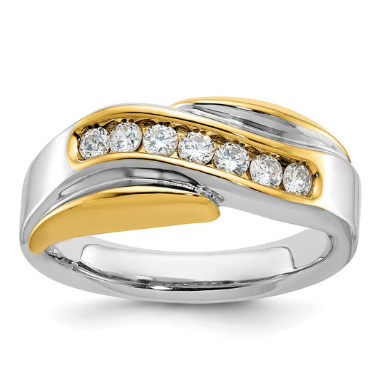 14k Two-tone Men's Polished and Grooved Curved Bypass 1/2 Carat AA Quality Diamond Ring