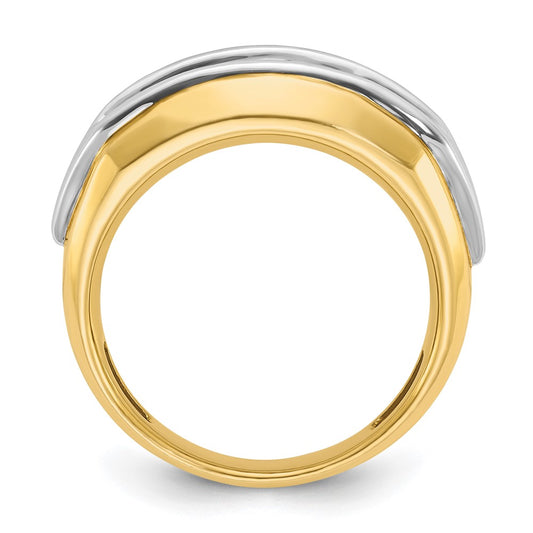 14k Two-tone Men's Polished and Grooved 5-Stone 1 Carat AA Quality Diamond Ring