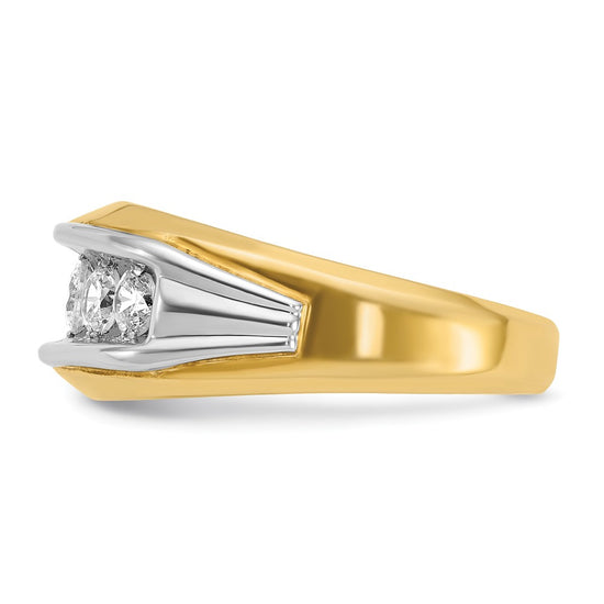 14k Two-tone Men's Polished and Grooved 5-Stone 1 Carat AA Quality Diamond Ring