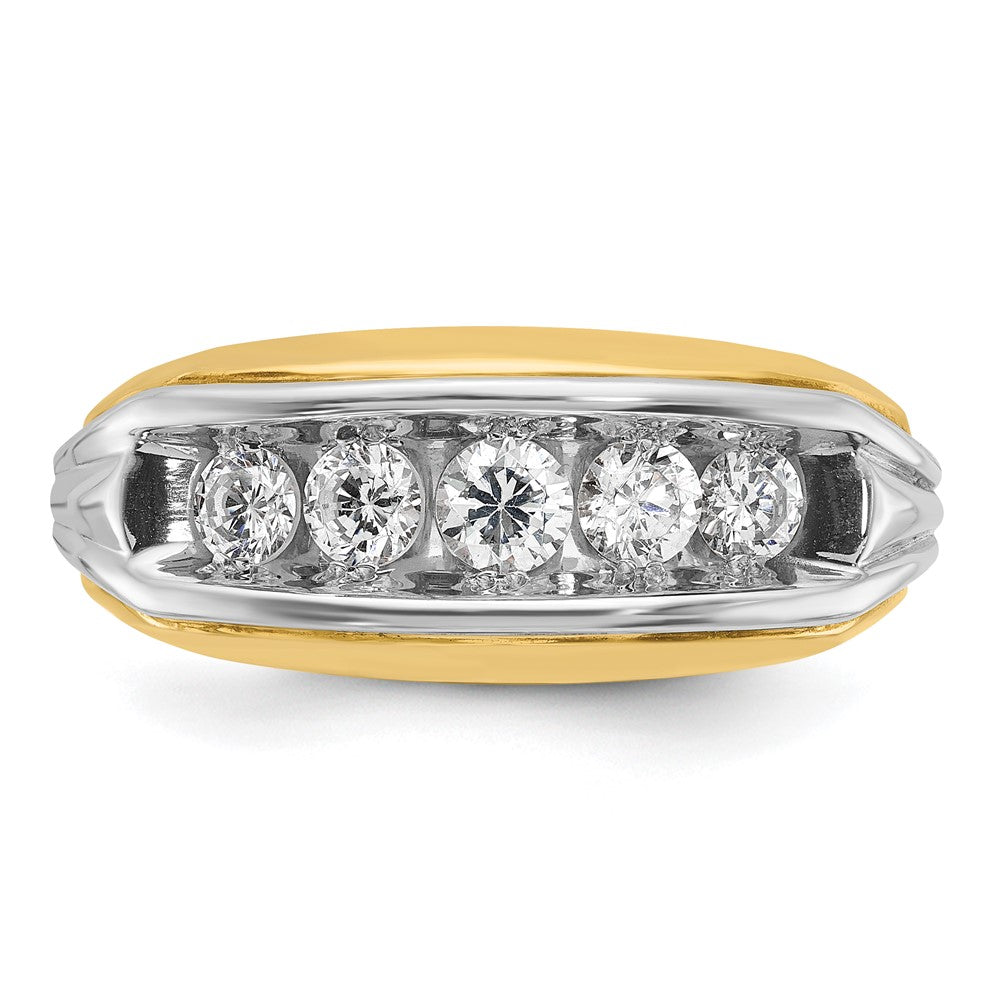 14k Two-tone Men's Polished and Grooved 5-Stone 1 Carat AA Quality Diamond Ring