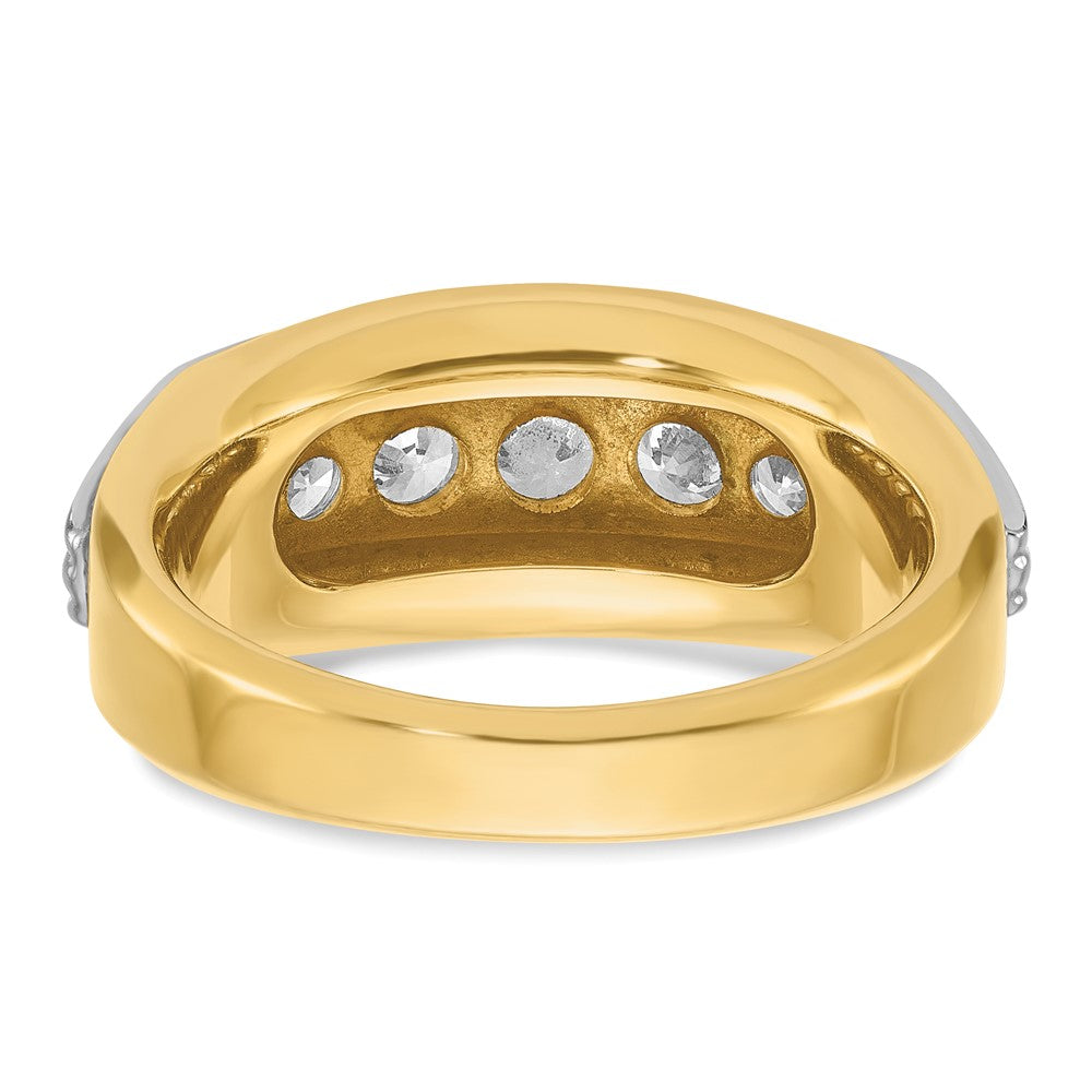 14k Two-tone Men's Polished and Grooved 5-Stone 1 Carat AA Quality Diamond Ring