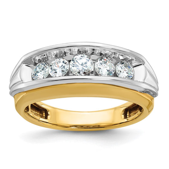 14k Two-tone Men's Polished and Grooved 5-Stone 1 Carat AA Quality Diamond Ring