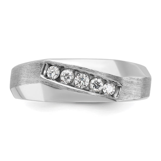 IBGoodman 14k White Gold Men's Polished and Satin 5-Stone 1/4 Carat AA Quality Diamond Ring
