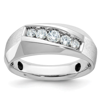 IBGoodman 14k White Gold Men's Polished and Satin 5-Stone 1/2 Carat AA Quality Diamond Ring