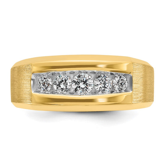 14k Men's Polished and Satin 5-Stone 1/2 Carat AA Quality Diamond Ring