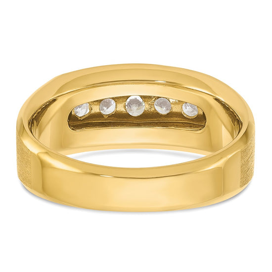 14k Men's Polished and Satin 5-Stone 1/2 Carat AA Quality Diamond Ring