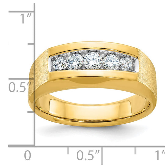 14k Men's Polished and Satin 5-Stone 1/2 Carat AA Quality Diamond Ring