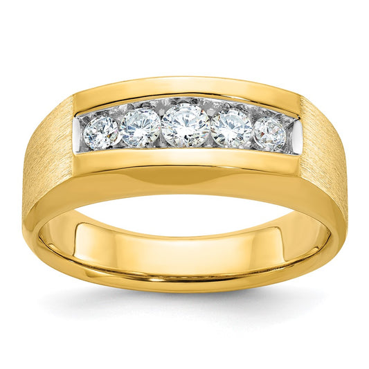 14k Men's Polished and Satin 5-Stone 1/2 Carat AA Quality Diamond Ring
