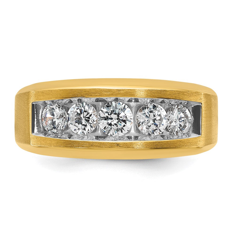 14k Men's Polished and Satin 5-Stone 1 Carat AA Quality Diamond Ring