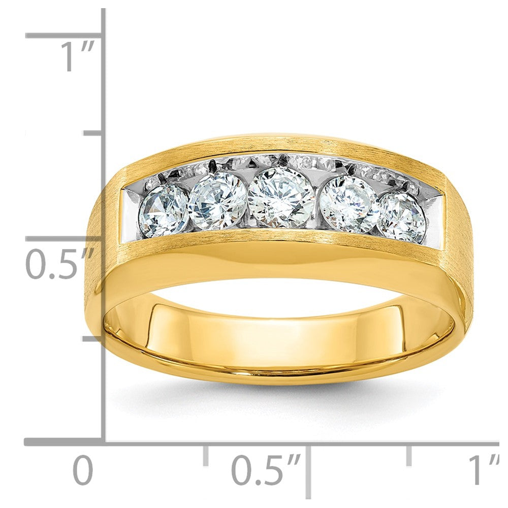 14k Men's Polished and Satin 5-Stone 1 Carat AA Quality Diamond Ring