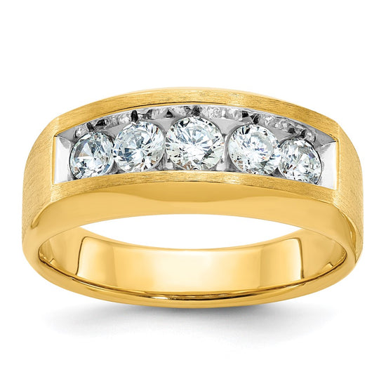 14k Men's Polished and Satin 5-Stone 1 Carat AA Quality Diamond Ring