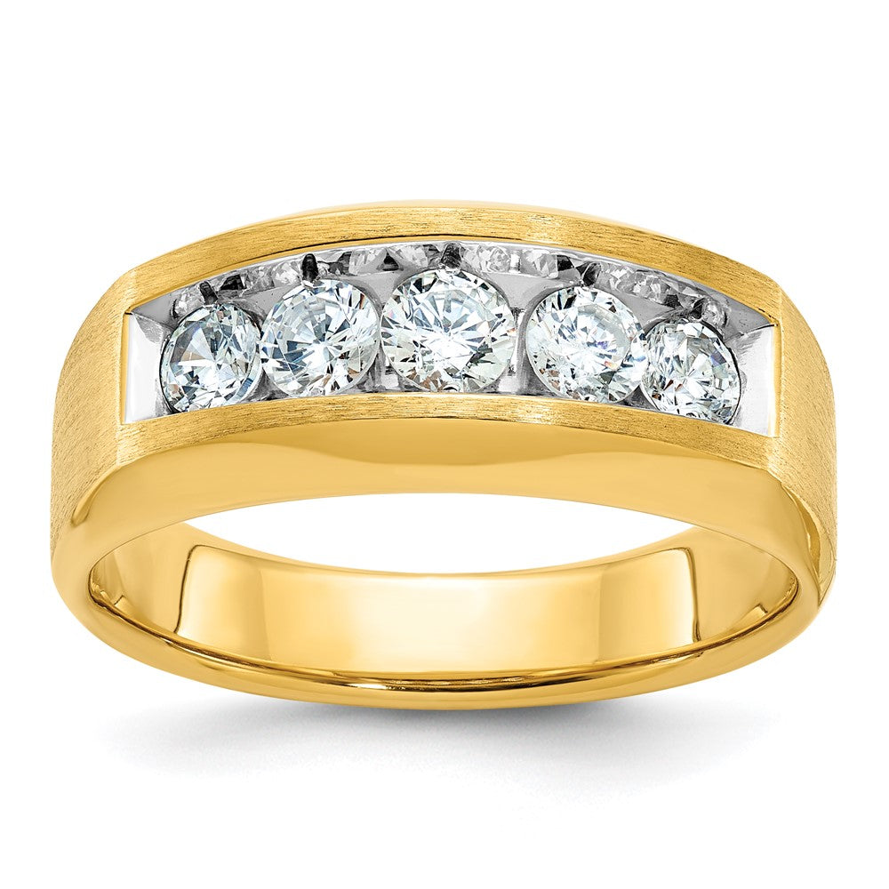 14k Men's Polished and Satin 5-Stone 1 Carat AA Quality Diamond Ring