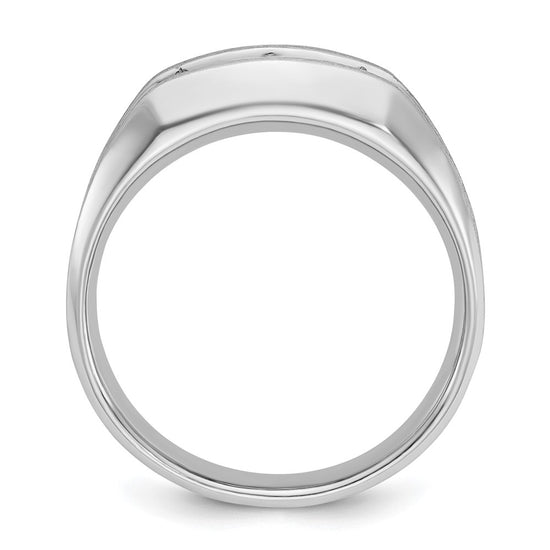 14k White Gold Men's Polished Satin and Grooved 3-Stone 1/2 Carat AA Quality Diamond Ring