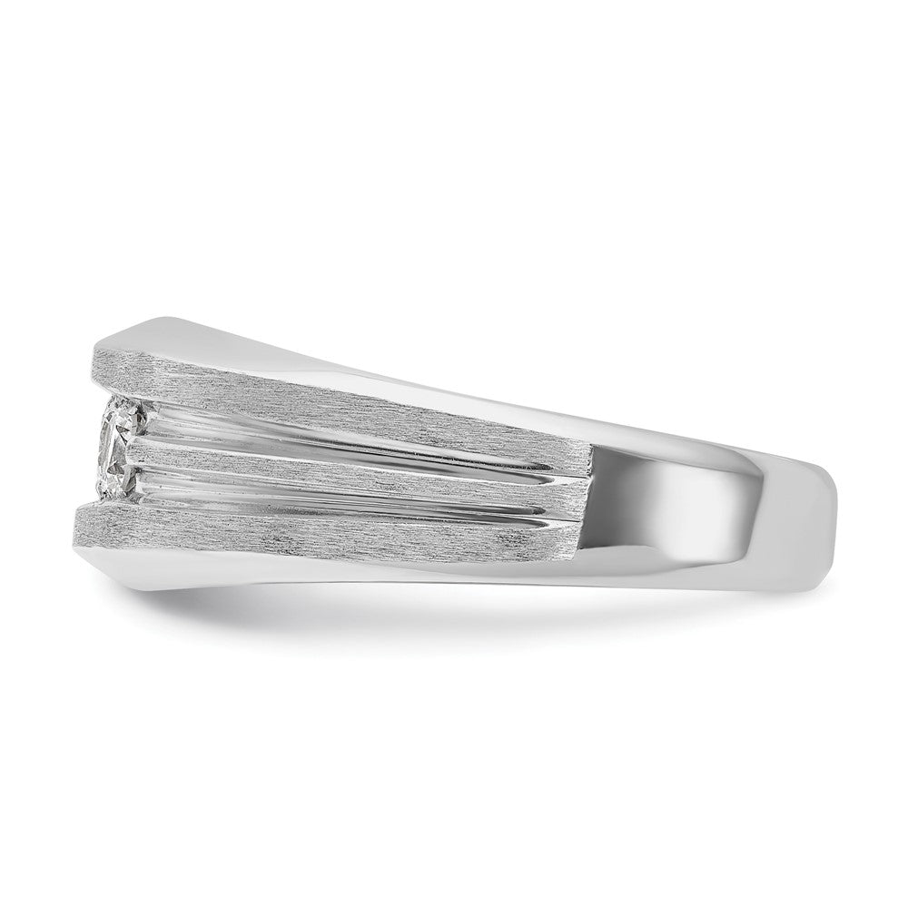14k White Gold Men's Polished Satin and Grooved 3-Stone 1/2 Carat AA Quality Diamond Ring