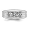 14k White Gold Men's Polished Satin and Grooved 3-Stone 1/2 Carat AA Quality Diamond Ring