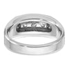 14k White Gold Men's Polished Satin and Grooved 3-Stone 1/2 Carat AA Quality Diamond Ring