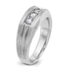 14k White Gold Men's Polished Satin and Grooved 3-Stone 1/2 Carat AA Quality Diamond Ring