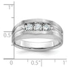 14k White Gold Men's Polished Satin and Grooved 3-Stone 1/2 Carat AA Quality Diamond Ring