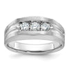 14k White Gold Men's Polished Satin and Grooved 3-Stone 1/2 Carat AA Quality Diamond Ring