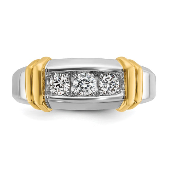 14k Two-tone Men's Polished 3-Stone 1/2 Carat AA Quality Diamond Ring