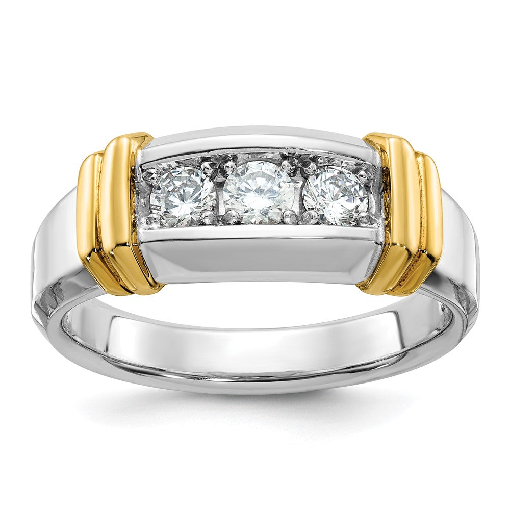 14k Two-tone Men's Polished 3-Stone 1/2 Carat AA Quality Diamond Ring