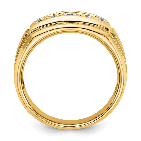 14k with White Rhodium 1/2 carat Lab Grown Diamond VS/SI+ G+ Complete Polished and Satin Five Stone Men's Ring