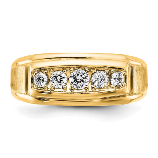 14k with White Rhodium 1/2 carat Lab Grown Diamond VS/SI+ G+ Complete Polished and Satin Five Stone Men's Ring