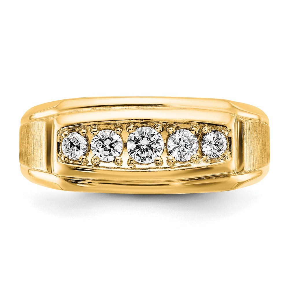 14k with White Rhodium 1/2 carat Lab Grown Diamond VS/SI+ G+ Complete Polished and Satin Five Stone Men's Ring