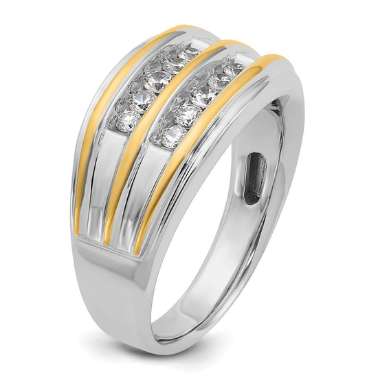 14k Two-tone Men's Polished 2-Row 1/2 Carat AA Quality Diamond Ring