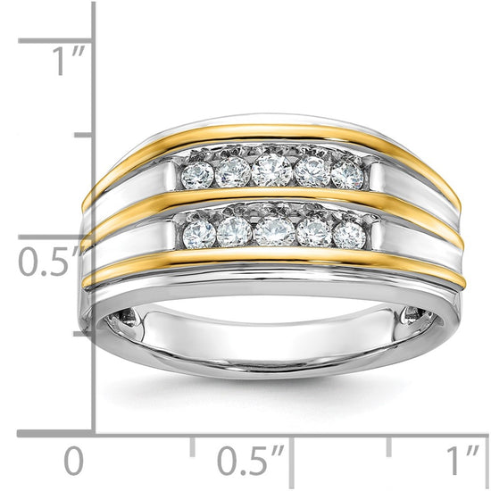 14k Two-tone Men's Polished 2-Row 1/2 Carat AA Quality Diamond Ring