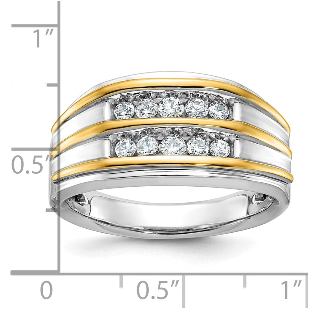 14k Two-tone Men's Polished 2-Row 1/2 Carat AA Quality Diamond Ring
