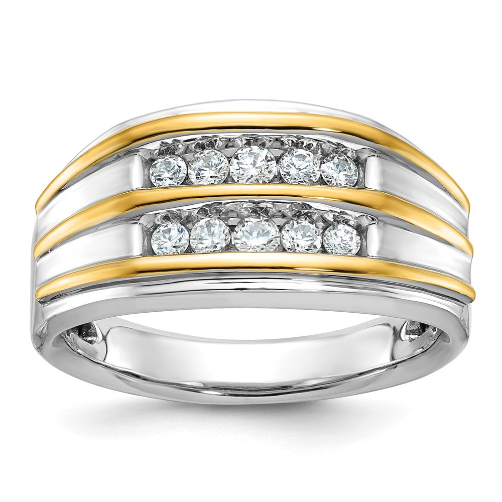 14k Two-tone Men's Polished 2-Row 1/2 Carat AA Quality Diamond Ring