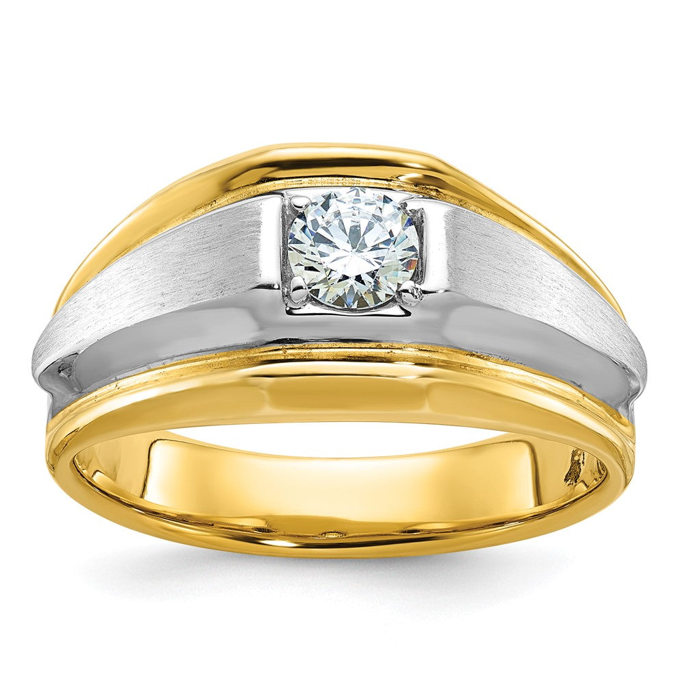 14k Two-tone Men's Polished and Satin 3/8 carat Diamond Complete Ring